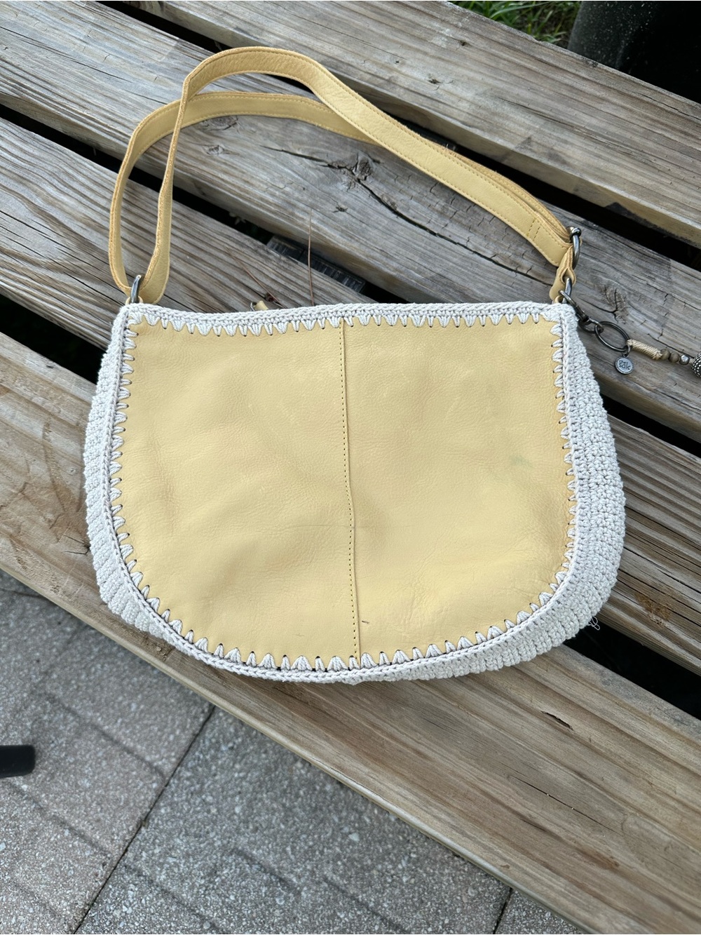 The Sak Yellow Leather & Cream Crochet Trim Shoulder Bag